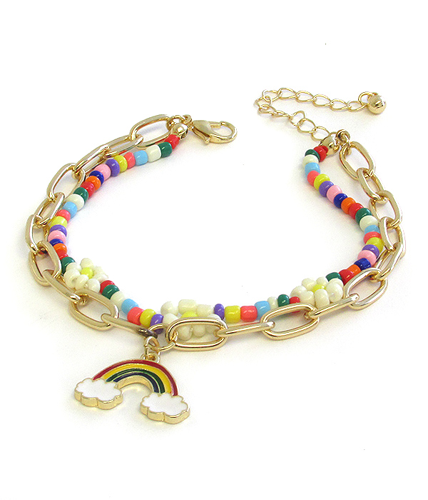 MULTI SEEDBEAD DOUBLE LAYER RAINBOW BRACELET