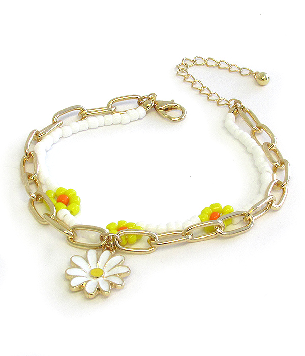 GARDEN THEME MULTI SEEDBEAD DOUBLE LAYER FLOWER BRACELET