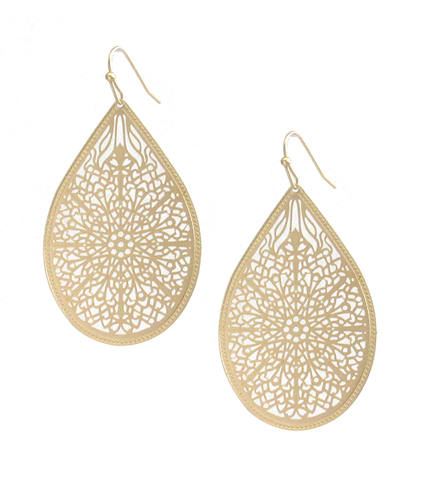 METAL FILIGREE BRASS EARRING - TEARDROP