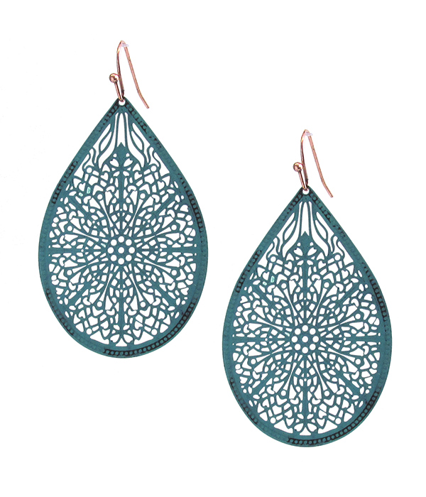 Metal filigree brass earring - teardrop
