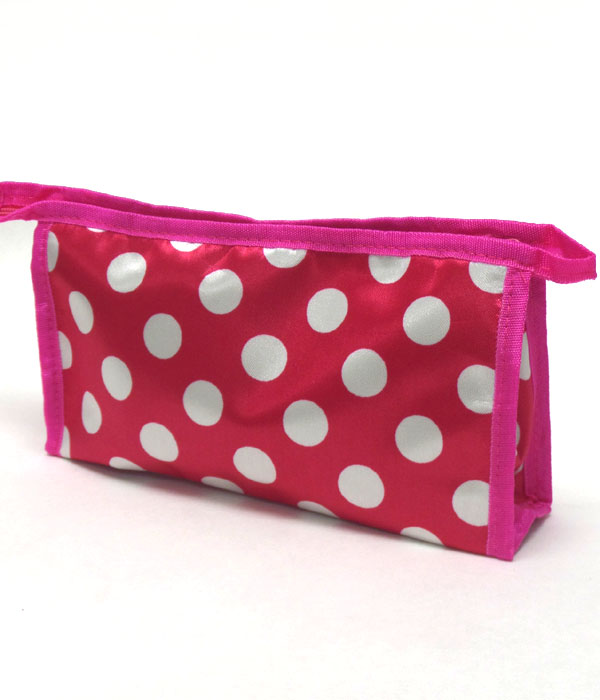 Polka dot print zipper top makeup bag