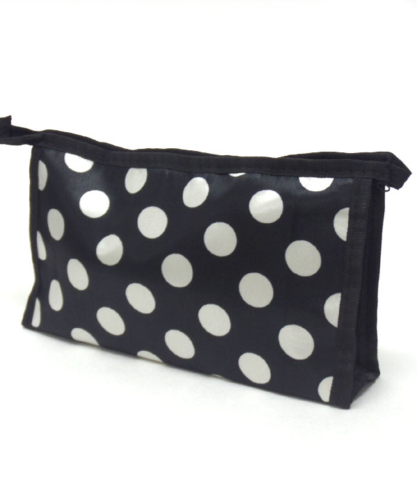 Polka dot print zipper top makeup bag