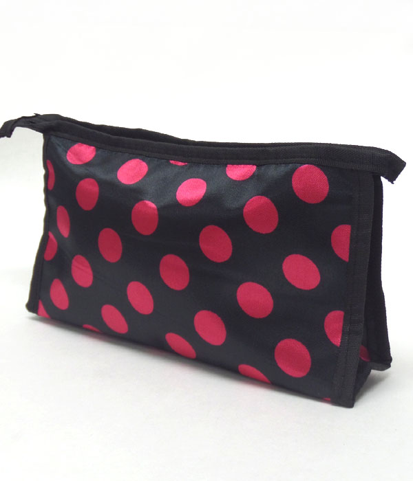 Polka dot print zipper top makeup bag