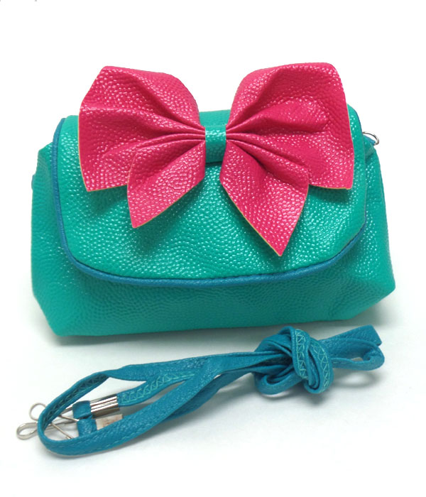 Big bow accent leatherette double zipper messenger bag