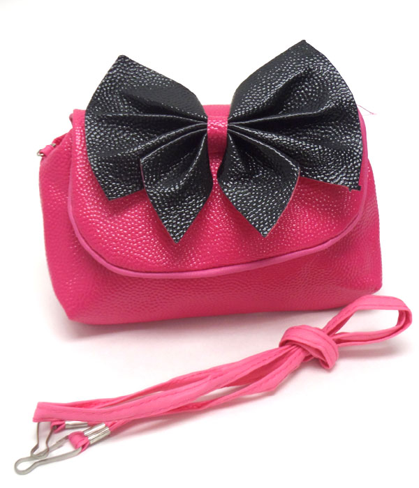 Big bow accent leatherette double zipper messenger bag