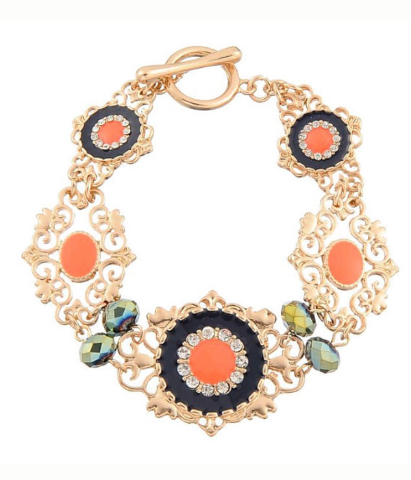 Crystla and beads filigree metal link bracelet