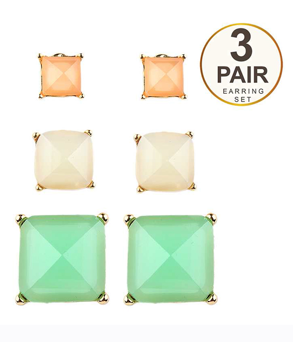 Neon square 3 pair earring set