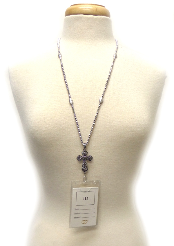 Metal chain cross id holder
