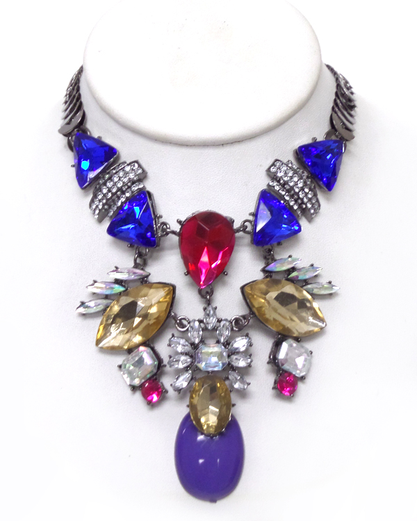 Multi style crystals drop necklace