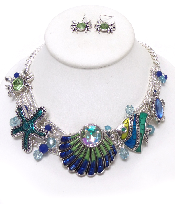Multi sea life necklace chain necklace set