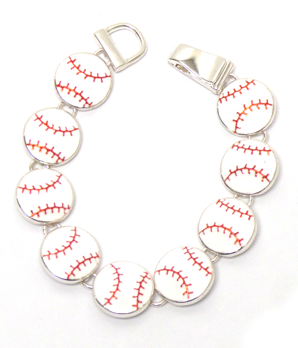 Baseball theme linked balls magnetic bracelet
