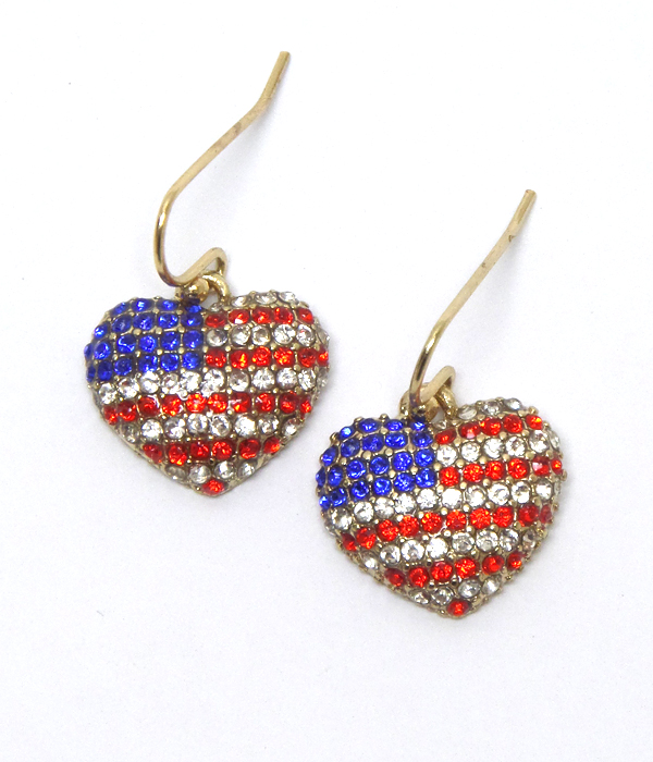 American flag theme heart shaped fish hook earrings