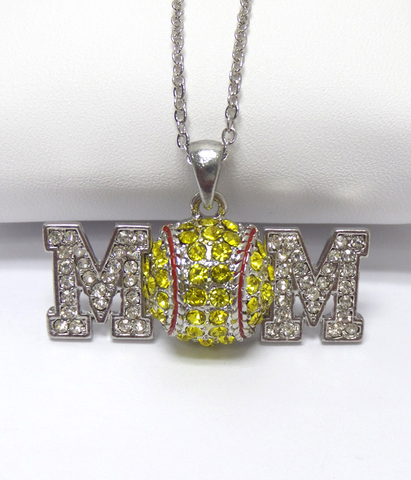 Softball mom theme crystals necklace