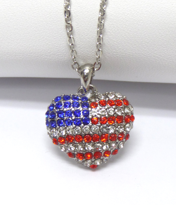 American flag theme heart shaped necklace