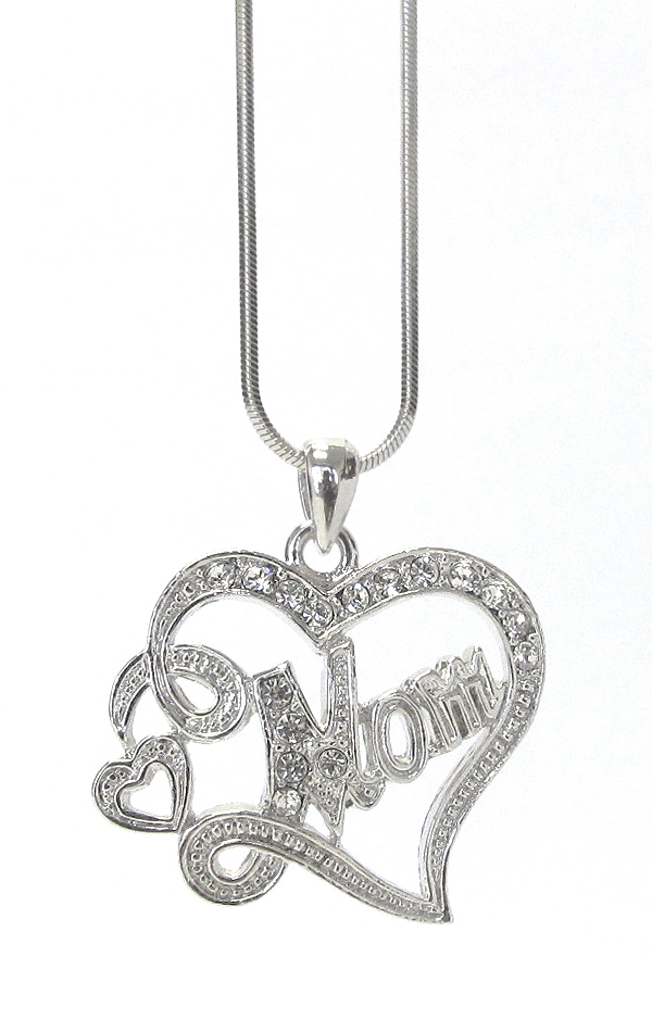 Made in korea whitegold plating crystal mothers day heart pendant necklace -mom