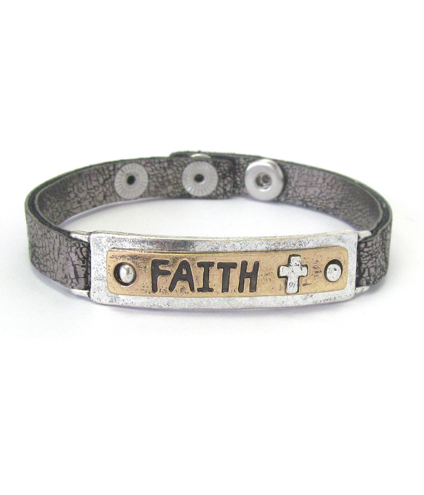 Religious inspiration leatherette button bracelet - faith