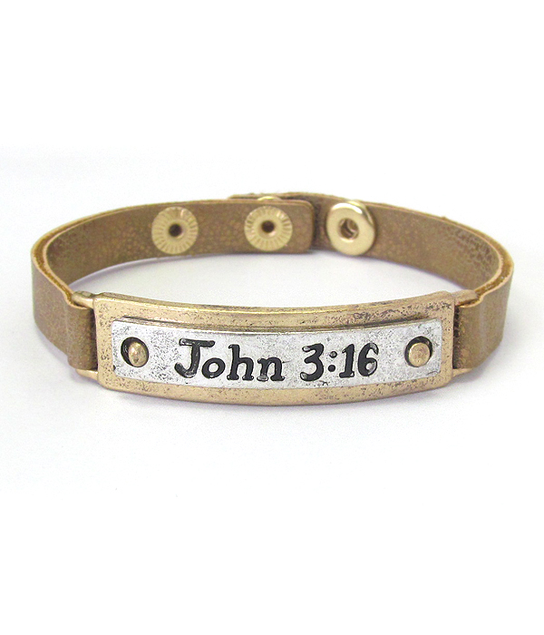 RELIGIOUS INSPIRATION LEATHERETTE BUTTON BRACELET - JOHN 3:16