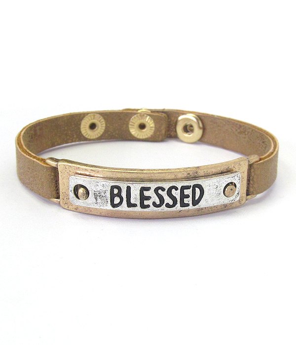 RELIGIOUS INSPIRATION LEATHERETTE BUTTON BRACELET - BLESSED