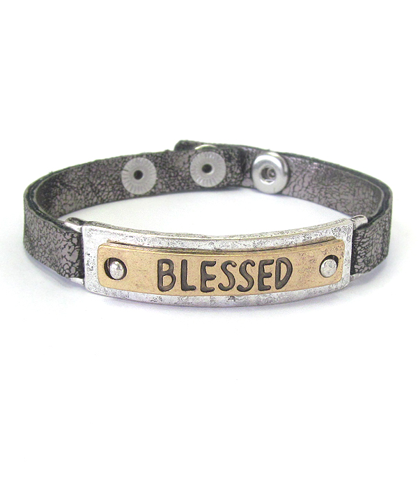 RELIGIOUS INSPIRATION LEATHERETTE BUTTON BRACELET - BLESSED