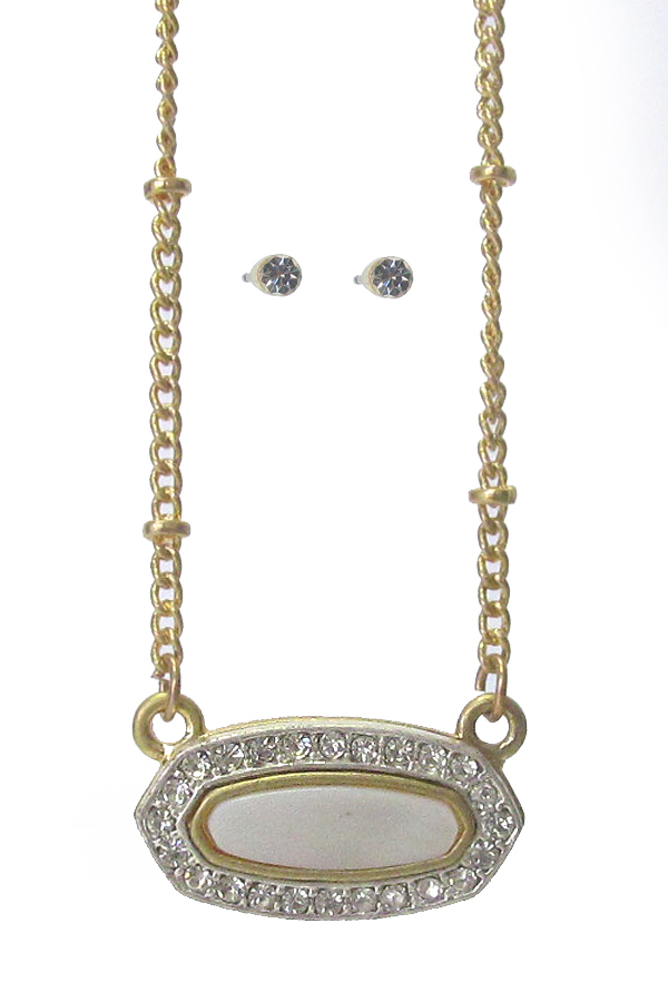 Mop and crystal pendant necklace set