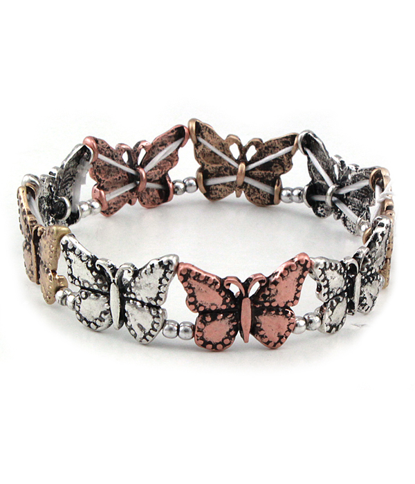 Vintage rustic stretch bracelet - butterfly