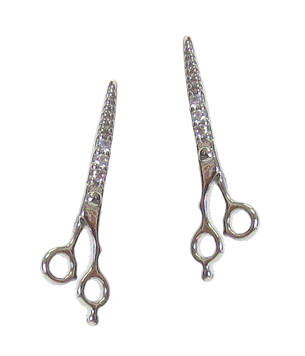 WHITEGOLD PLATING CRYSTAL SCISSOR EARRING