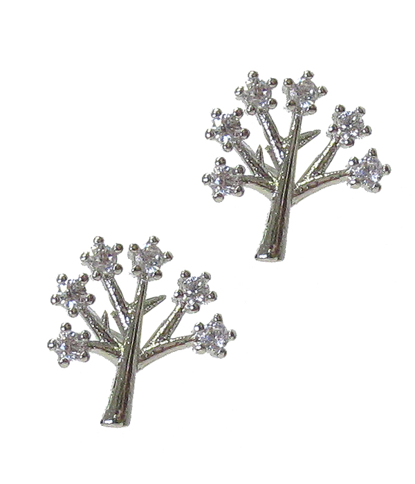 WHITEGOLD PLATING CRYSTAL TREE OF LIFE EARRING