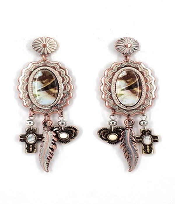 Bohemian theme multi charm drop earring