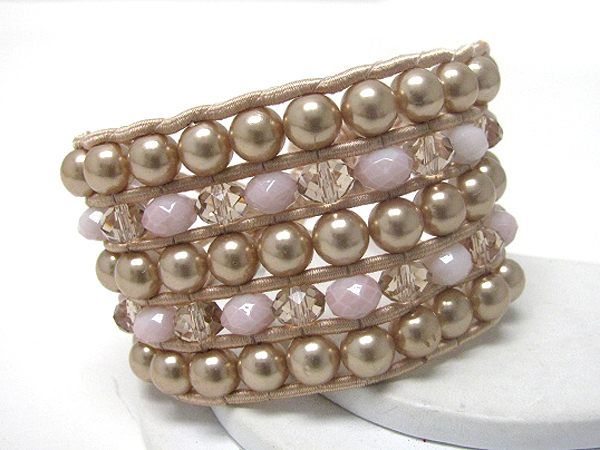 Pearl and acrylic beads link summer fabric cord 5 line friendship bracelet