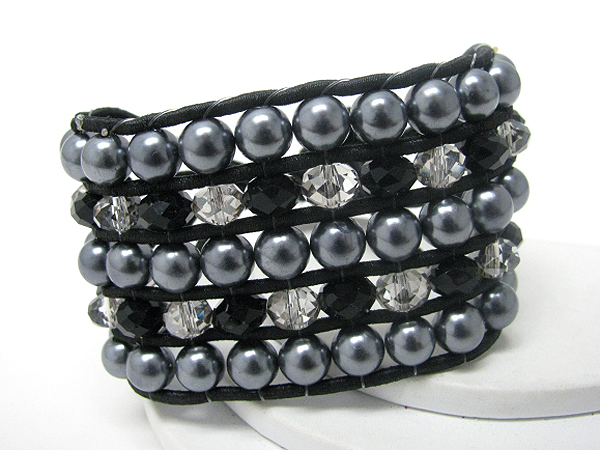 Pearl and acrylic beads link summer fabric cord 5 line friendship bracelet