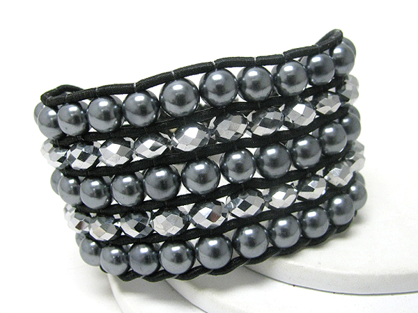 Pearl and acrylic beads link summer fabric cord 5 line friendship bracelet