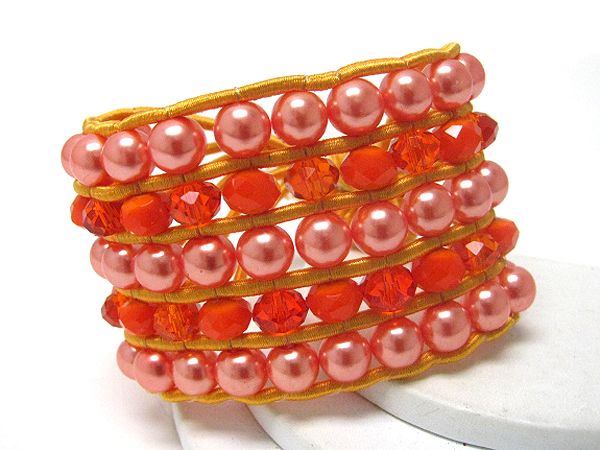Pearl and acrylic beads link summer fabric cord 5 line friendship bracelet