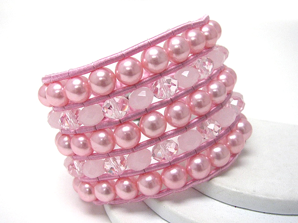 Pearl and acrylic beads link summer fabric cord 5 line friendship bracelet