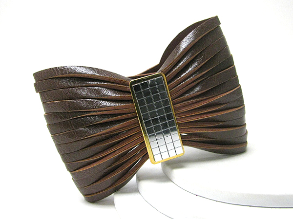 Synthetic leather cut and tied button bracelet