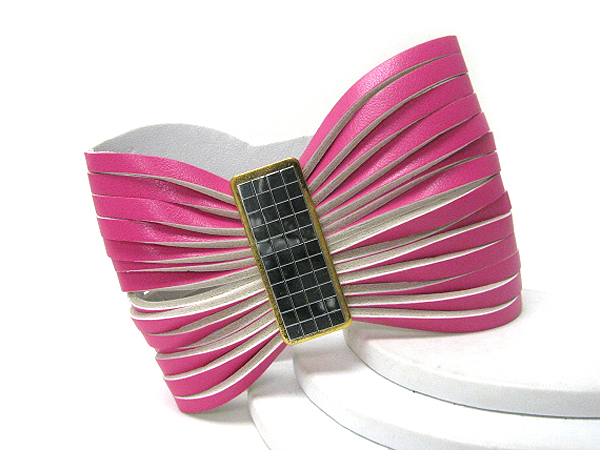 Synthetic leather cut and tied button bracelet