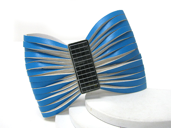 Synthetic leather cut and tied button bracelet