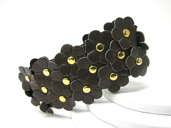 Multi flower sythetic leather button bracelet