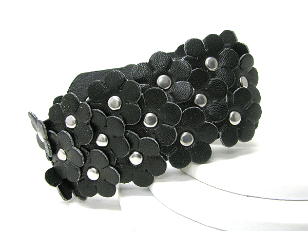 Multi flower sythetic leather button bracelet