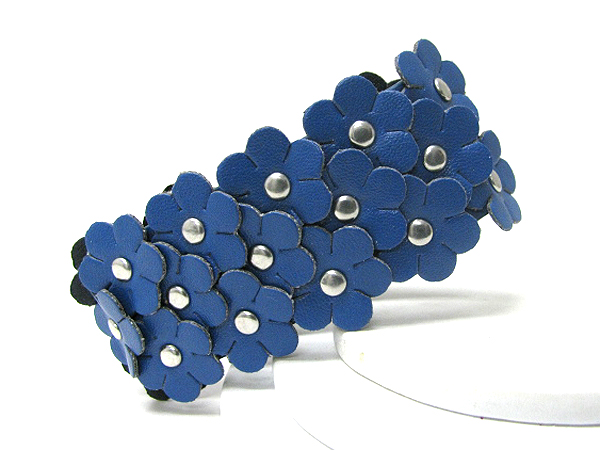 Multi flower sythetic leather button bracelet