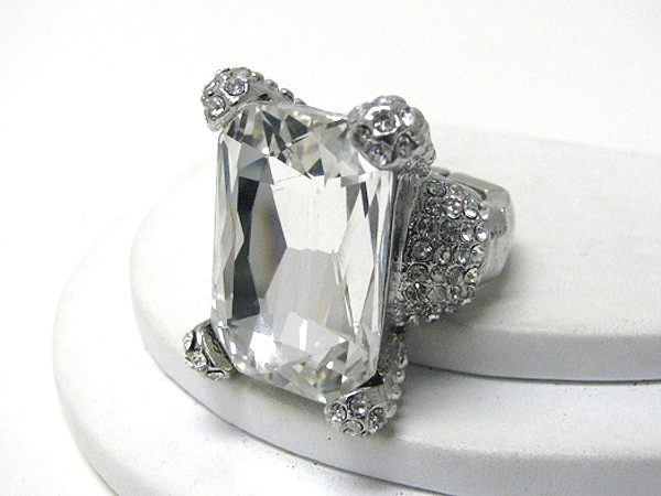 Large square glass and crystal corner deco stretch ring