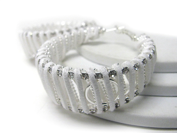 Crystal stud double hoop and suede wrapped earring - hoops