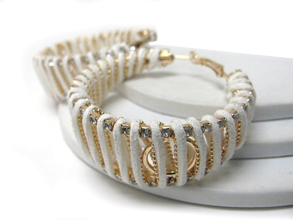 Crystal stud double hoop and suede wrapped earring - hoops