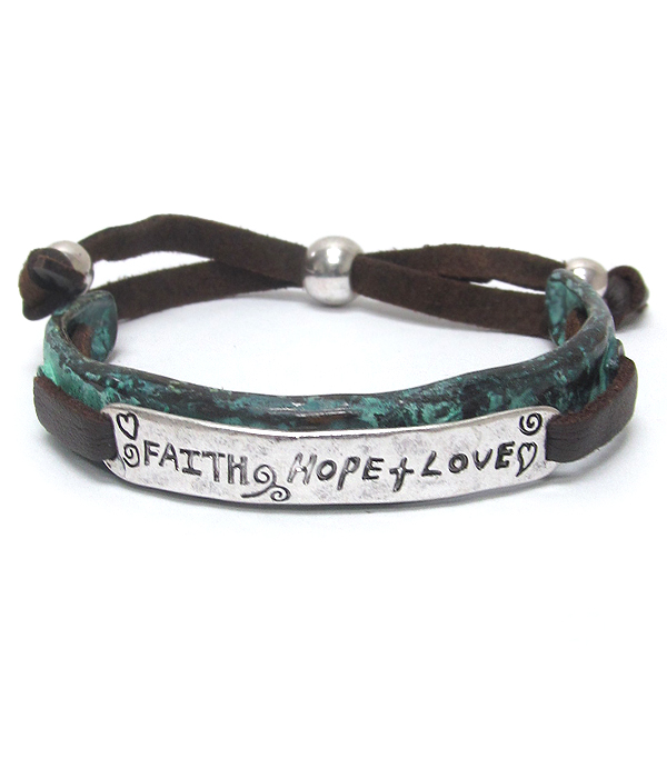 Religious inspiration pull tie bracelet - faith hope love