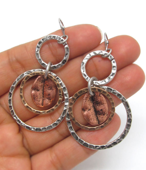 Hammered multi hoop link drop earring