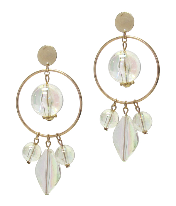 Metal hoop and lucite ice bead drop earring - nude fashion trend