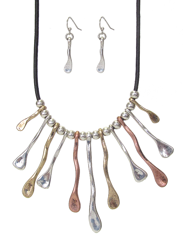 Multi metal bar tribal style necklace set