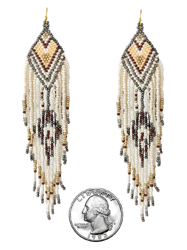 Handmade multi seedbead tassel drop earring