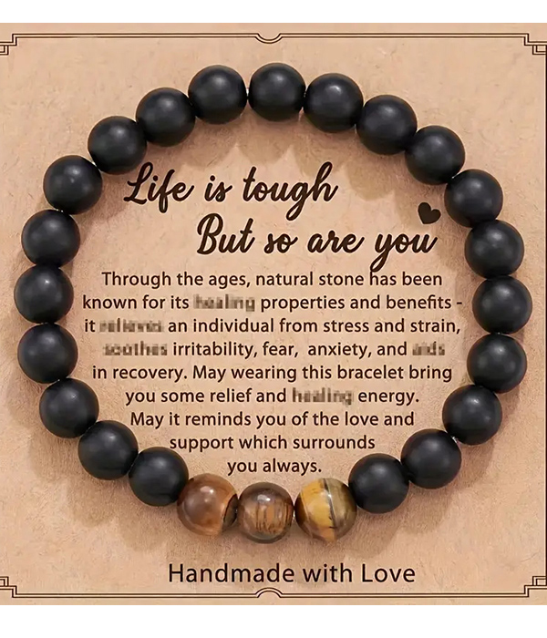 Lava & tiger eye stone inspiration stretch bracelet - life is tough but so are you