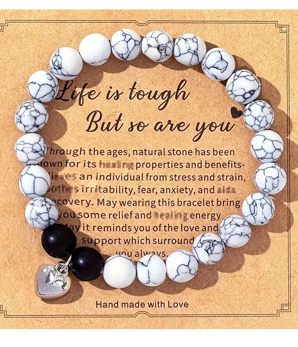 Howlite inspiration stretch bracelet - life is tough but so are you