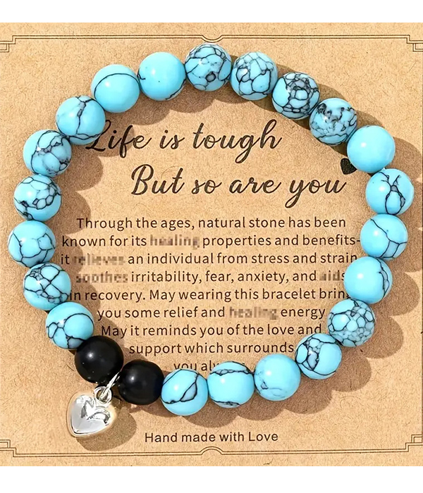 Turquoise inspiration stretch bracelet - life is tough but so are you